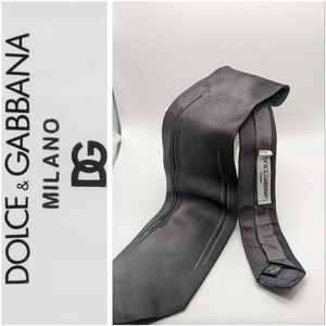 Dolce & Gabbana 100% Silk Tie Authentic Black Grey Striped w/ COA